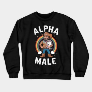 Alpha Male Funny Unicorn Rainbow Gift Fathers Day Gay Man LGBT Pride Cowboy Crewneck Sweatshirt